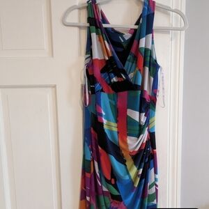 Ralph Lauren Sleeveless Colorblock V-Neck Midi Dress